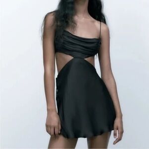 Black Zara cut out draped open back mini dress